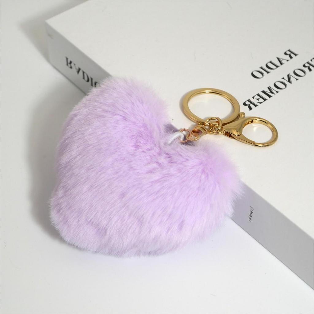 Heart-shaped Peach Faux Fur Keychain - 10cm Plush Pendant for Bags, Cars, and Accessories