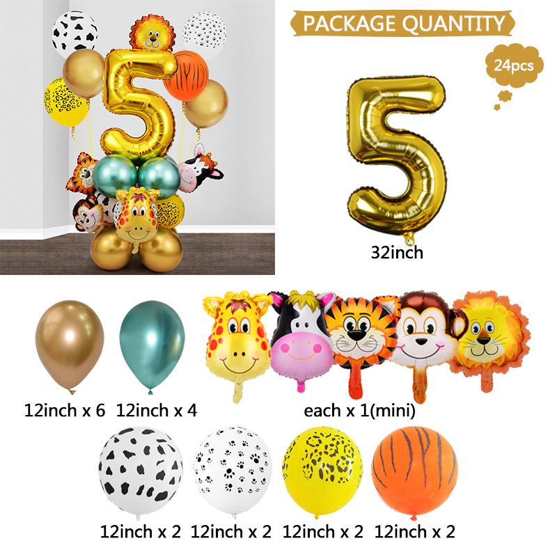 Cross-border Forest Animal Party Balloon Set: Aluminum Number Balloon Columns for Birthday Decor
