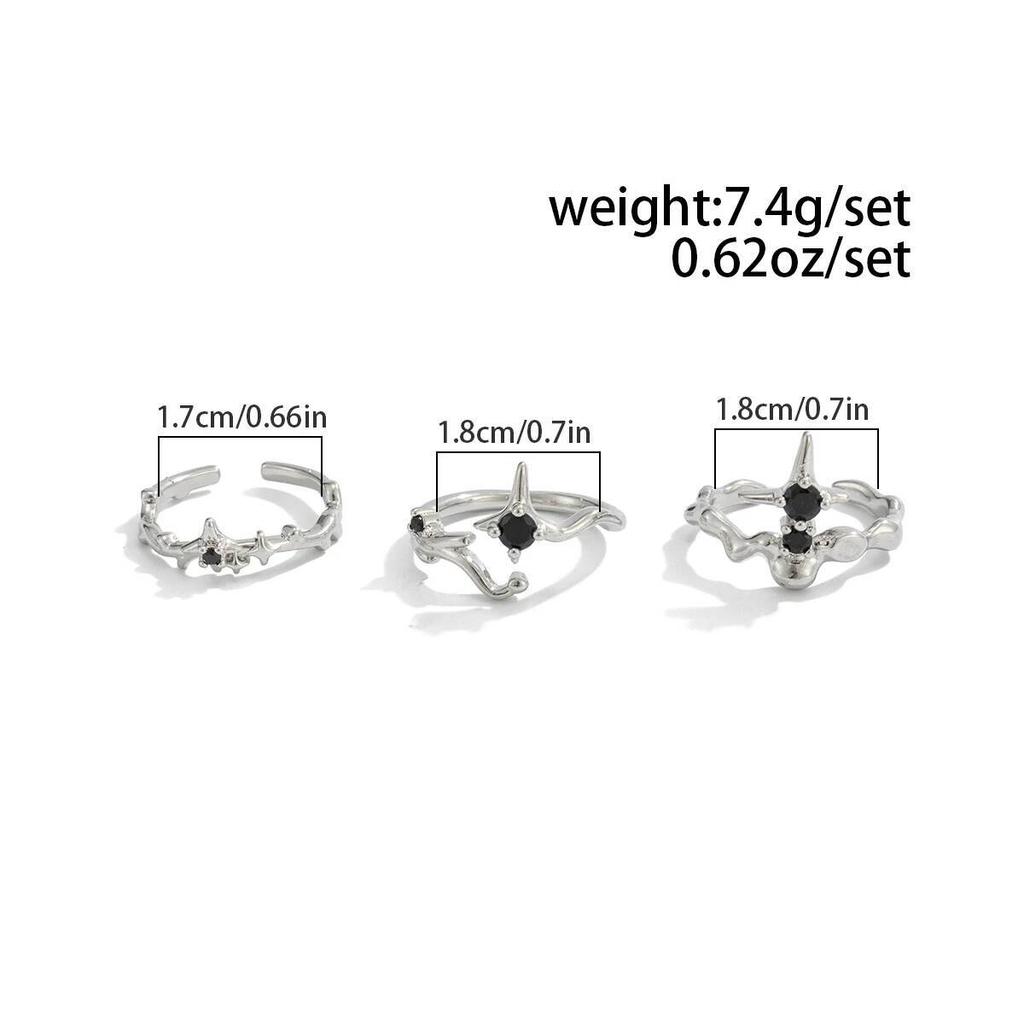 Salircon 3Pcs/set Fashion Silver Color Star Open Rings Women Men Punk Metal Geometric Adjustable Finger Ring Couple Jewelry Gift