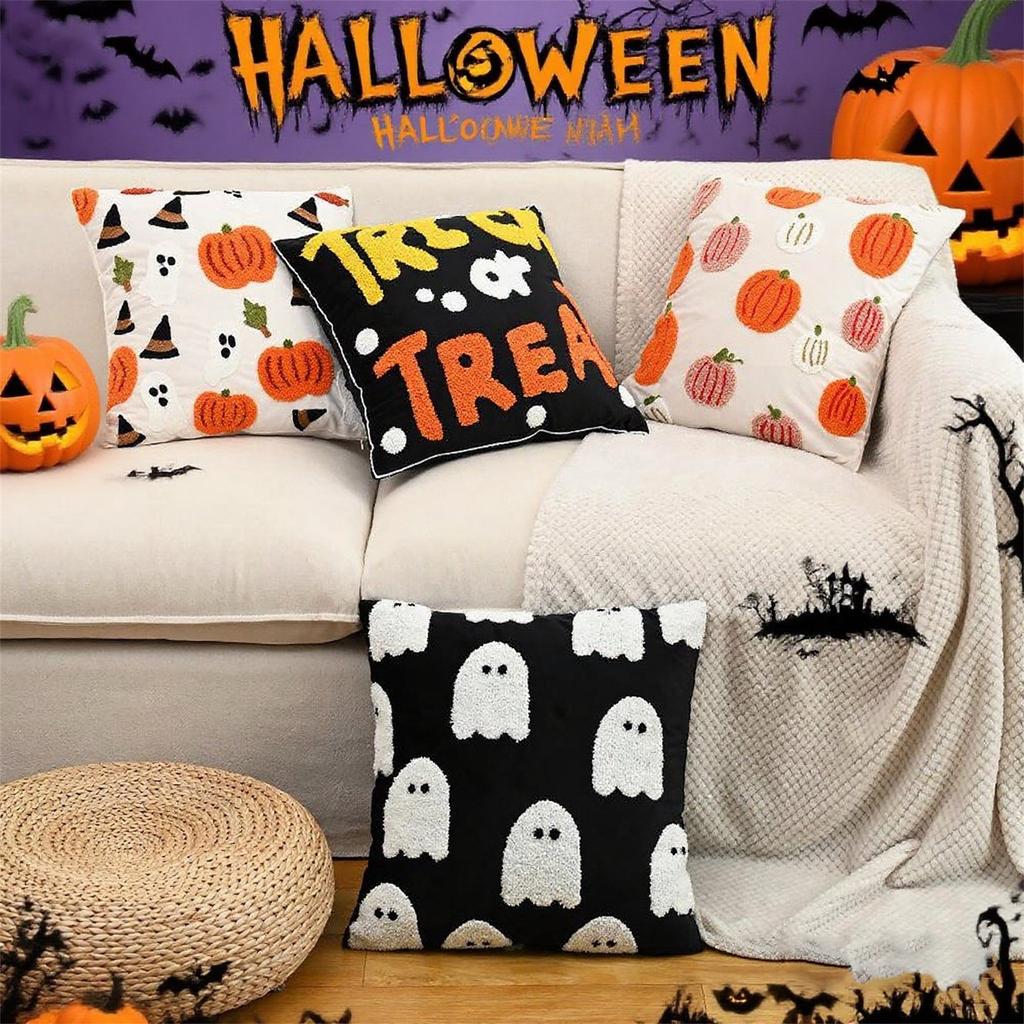 Halloween Pillow Cover, Halloween Embroidery Pillowcase, Thanksgiving Family Party Pumpkin  Decoration Pillowcase, Cushion Cover
