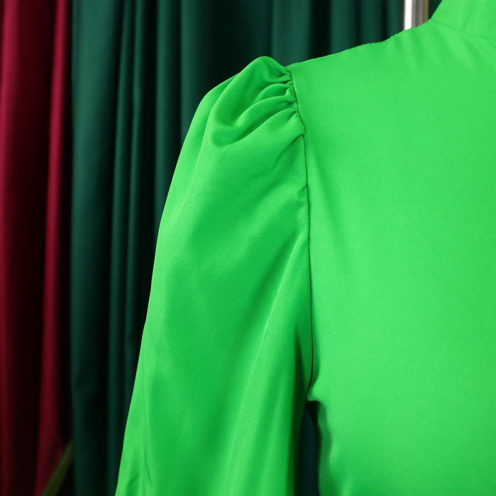 YYFS Moda damă primăvară toamnă imprimeu culoare uni cu mâneci lungi pe jumătate cu gât rotic cu talie înaltă rochii casual