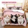 Rosa Calico-Katzenmuster Bettwäsche Heimdekoration Geburtstagsgeschenk (1 Bettbezug + 2 Kissenbezüge, ohne Füllung)