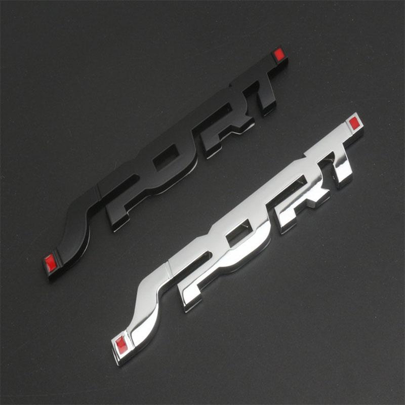 ABAS1 1PC Metal Chrome Black Letters Sport Logo Car Rear Trunk Sticker Word Emblem Badge Decal Car Styling Accessories