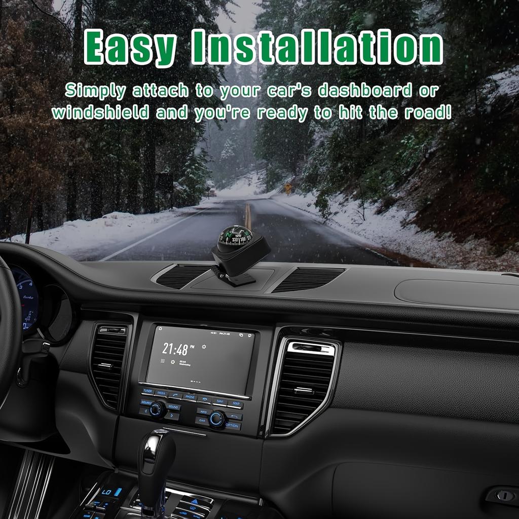 1 piece waterproof car and ship compass with bracket base - black ABS car navigation | mounting compass waterproof compass, marine compass waterproof