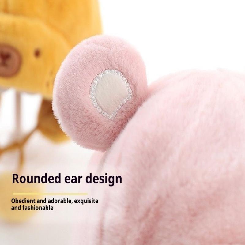 Cute Winter Warm Kids Girl Boys Baby Hats Fleece Wool Hemming Caps With Ball Solid Wool Ear Protection Hats Soft Newborn Bonnet