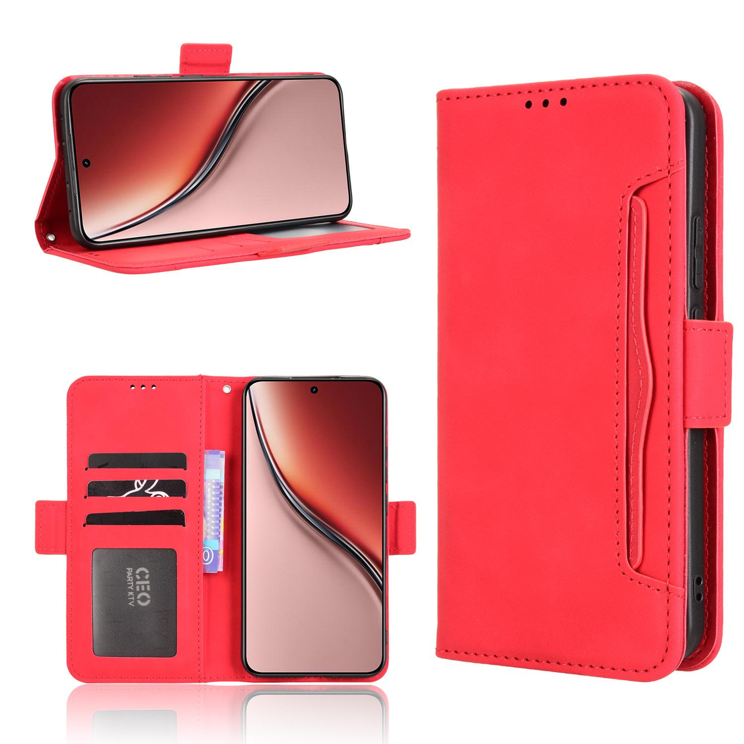 

For Realme P3 Ultra 5G Leather Case Phone Wallet Cover with Multiple Card Slots Red