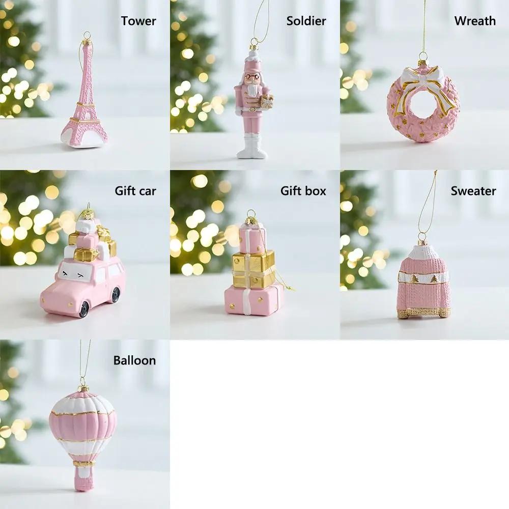 Pink Christmas Hanging Decoration Plastic Wreath Car Xmas Ornament Ball Party Supplies Soldier Christmas Tree Ornament Christmas