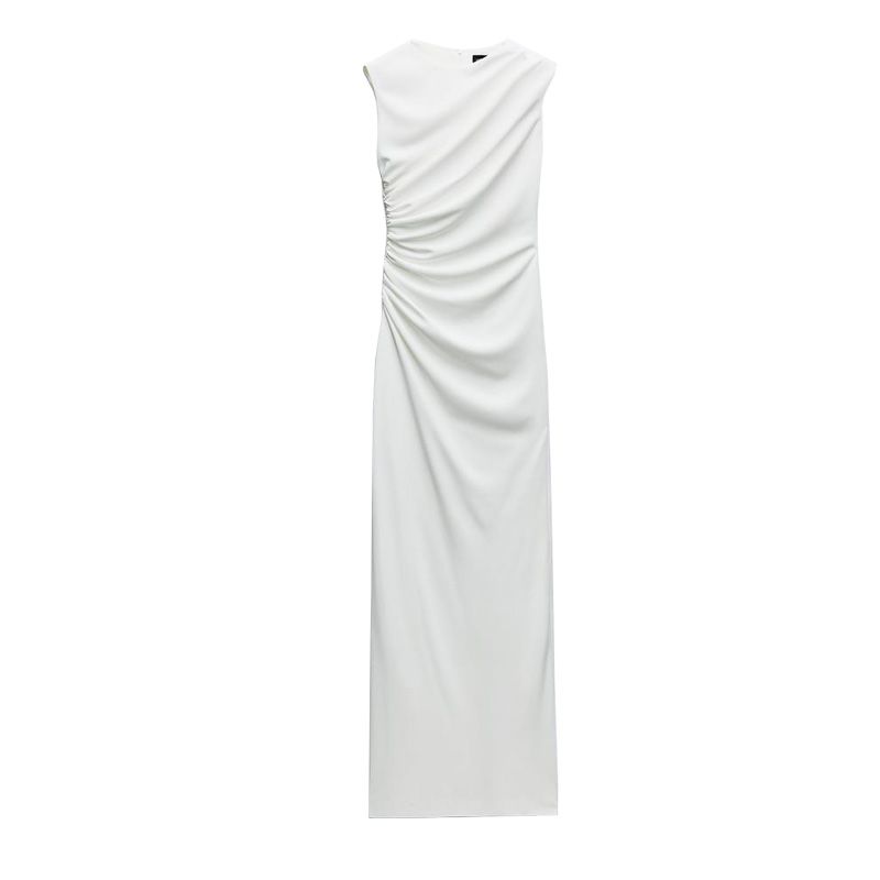 Spring New Arrival French Style Slim-Fit Evening Dress Round Neck Sleeveless Ruched Decoration Midi Skirt Dress 8312478