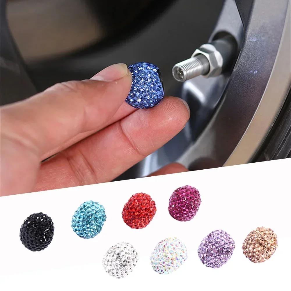 4pcs Universal Car Tire Air Sealing Cap Anti-Rust Dust-Proof Valve Cap Clay + Rhinestone Pink Tire Valve Stem Caps Sparkling