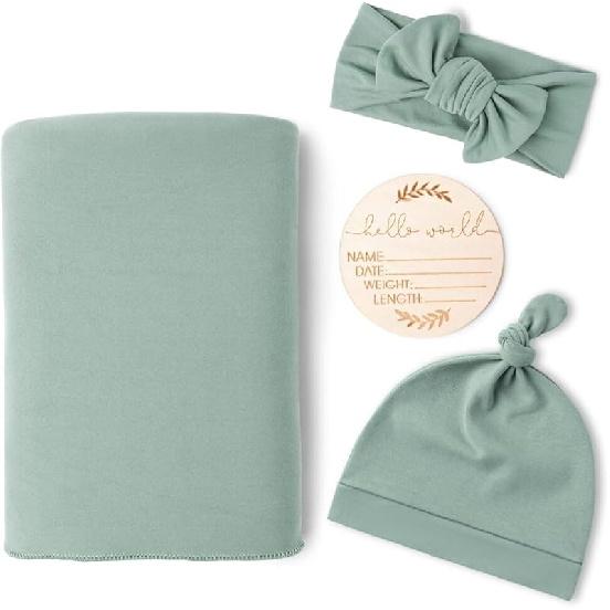 Baby Swaddle Set Newborn Hat Headband Beanie Swaddling Blanket Newborn Infant Swaddle Hat Baby Blankets for Baby Girl Boy