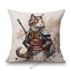 Funny Cute Cat Samurai Catoon Home Decorative Sofa Throw Pillow Case Cotton Linen Car Chair Cushion Cover