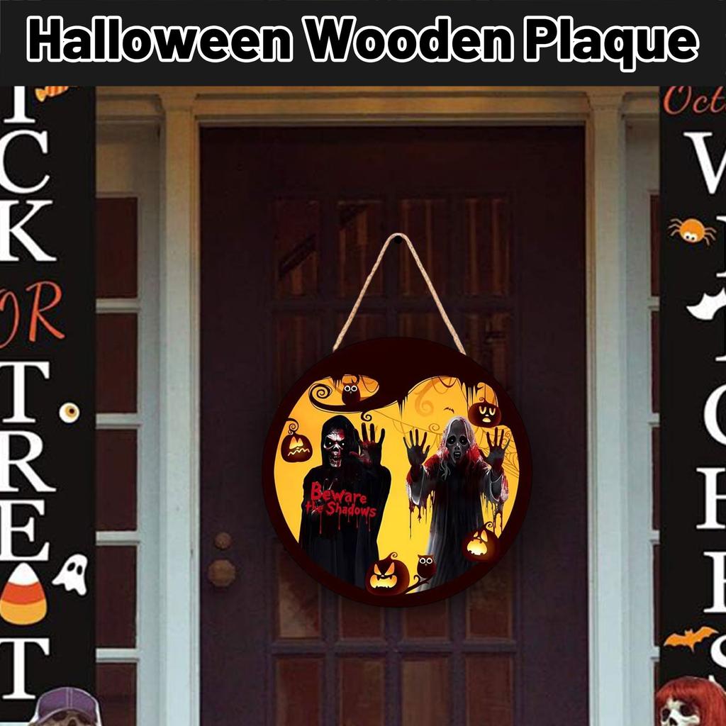 Halloween Wooden Hanging Sign, Party Decor for Front Door, Garden, and Tree Branch