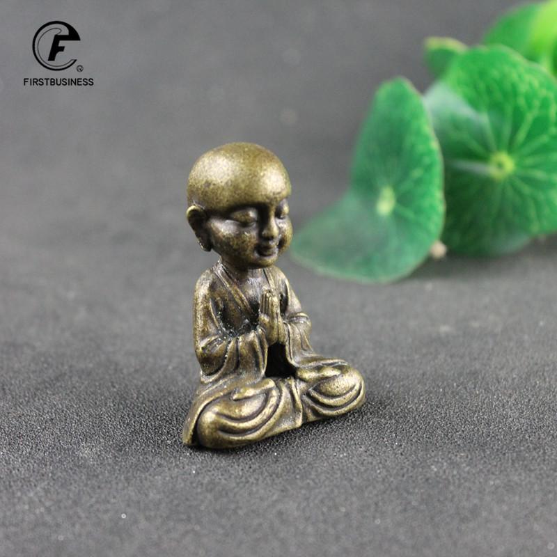 Copper Little Monk Buddha Statue Miniature Figurine Home Decoration Tea Pet Brass Casting Living Room Desk Feng Shui Decor Craft