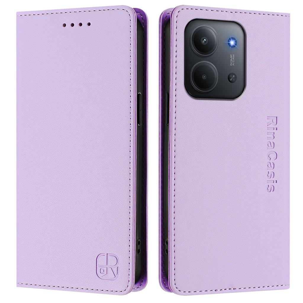 Pro Xiaomi Redmi 15C 4G (171 mm) Kožené pouzdro RINACASIS RC01 Kryt na telefon s RFID blokující peněženkou a stojánkem