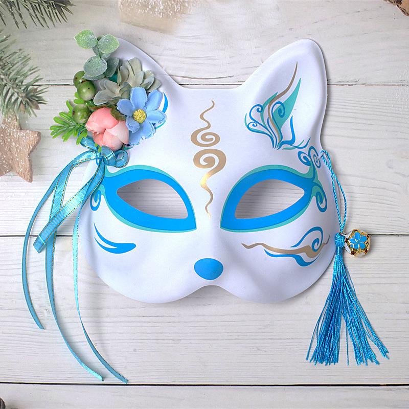 Anime Demon Fox Mask Cosplay Party Hand-painted Japanese Half-face Mask Masquerade Kabuki Role-playing Props