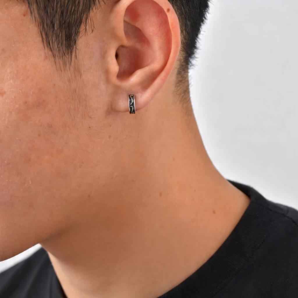 Punk Hip-Hop Geometric Textured Stud Earrings for Men, Hypoallergenic Metal Retro Earrings, Fashion Piercing Jewelry Gifts