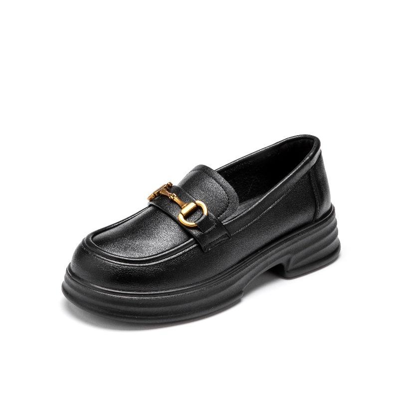Fashion Metal Buckle British Pu Leather Loafers Women's Doudou Shoes Pumps New Korean Version Single Shoes 2025 Women's Flats
