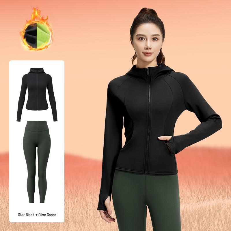 

Женский бархатный комплект для фитнеса и йоги с капюшоном Juyitang — облегающий крой, осень/зима Extra Large (XL)