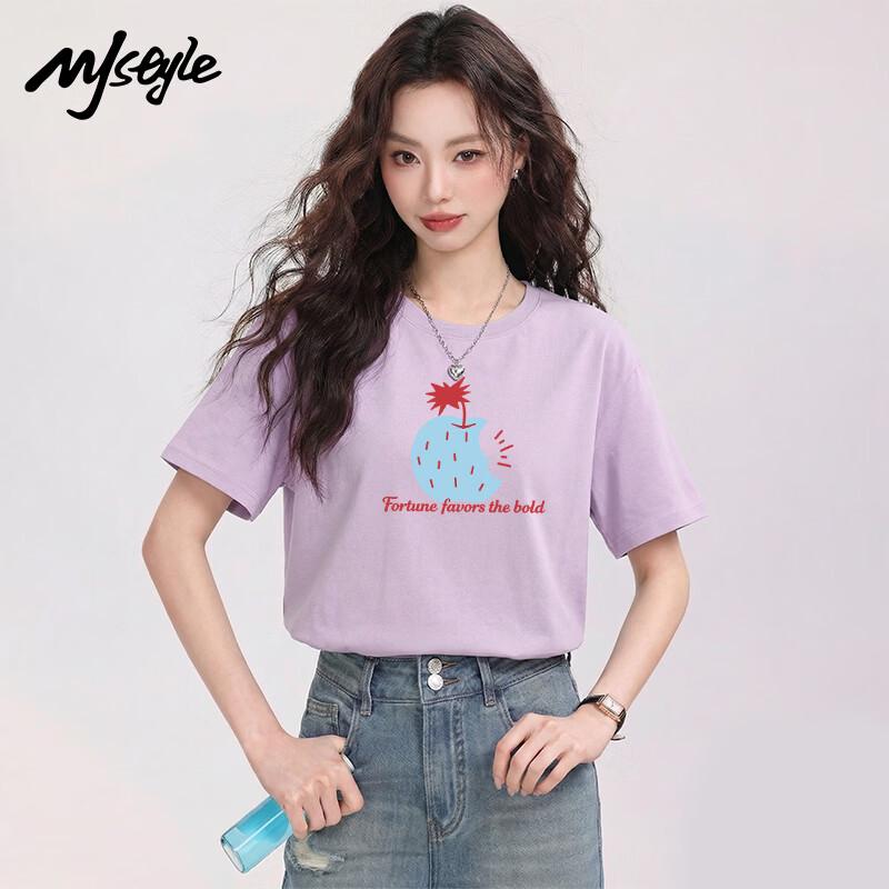 MJ STYLE Women's Pure Cotton Round Neck Short Sleeve T-shirt