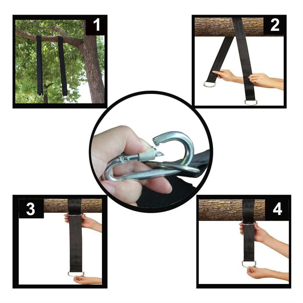 Tree Swing Hanging Straps Kit Holds 1200lbs Hammock Belt Carabiner Garden Patio Fishing Tire Safe Rope Supplies