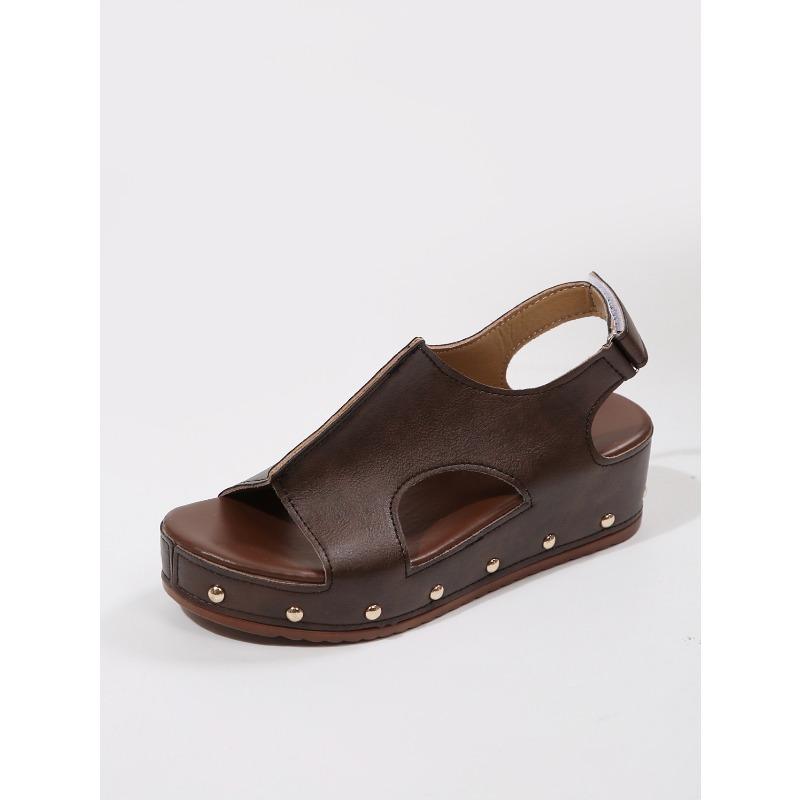 Summer New Muffin Platform Wedge Sandals Women's Velcro Plus Studded Flat Fishmouth Sandals