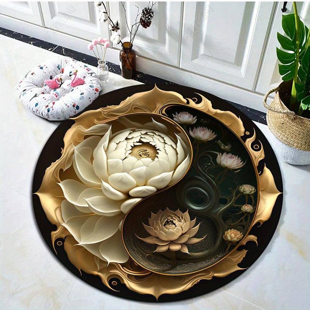 Lotus Mandala Round Rug – Non-Slip, Shed-Resistant Spiritual Decor for Bedroom, Living Room, Bathroom or Office