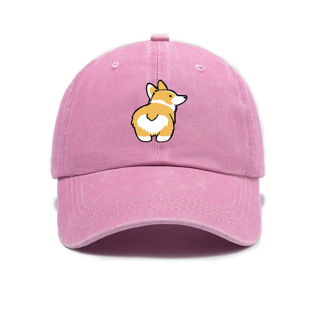 Versatile cute little corgi print washed old soft top sunshade baseball cap unisex baseball cap