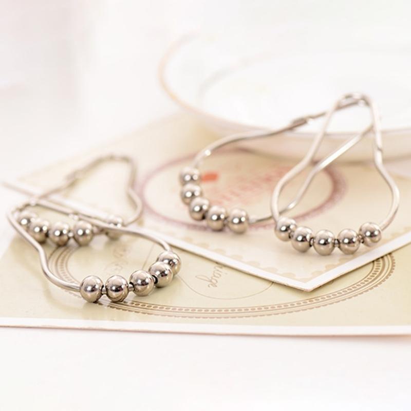 652F Stainless Steel Shower Curtain Rings Hook Set of 12 Five-Bead Hooks for Easy Hanging and Sleek for Bathroom