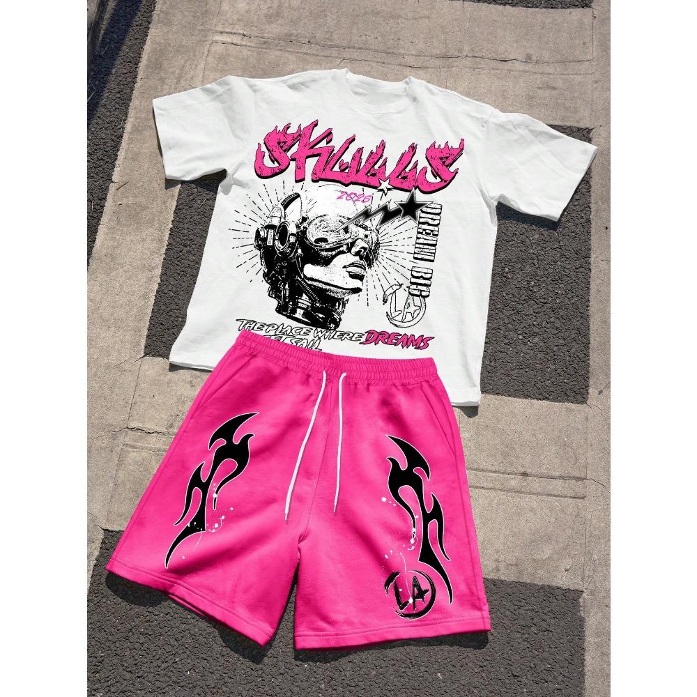 Kinder Sommer Lässig Porträt Brief Aufdruck Rundhals Kurzarm T-Shirt und Shorts Set Jungen und Mädchen T-Shirt Shorts Set