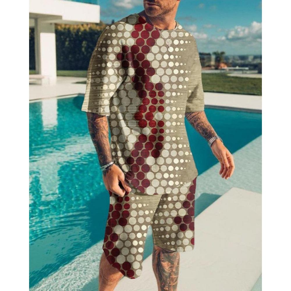 Men Luxury T Shirt Tracksuit 2 Piece Sets 3D Print Sports Short Sleeve Round Neck Casual Style All-Match Clothing Summer 6XL