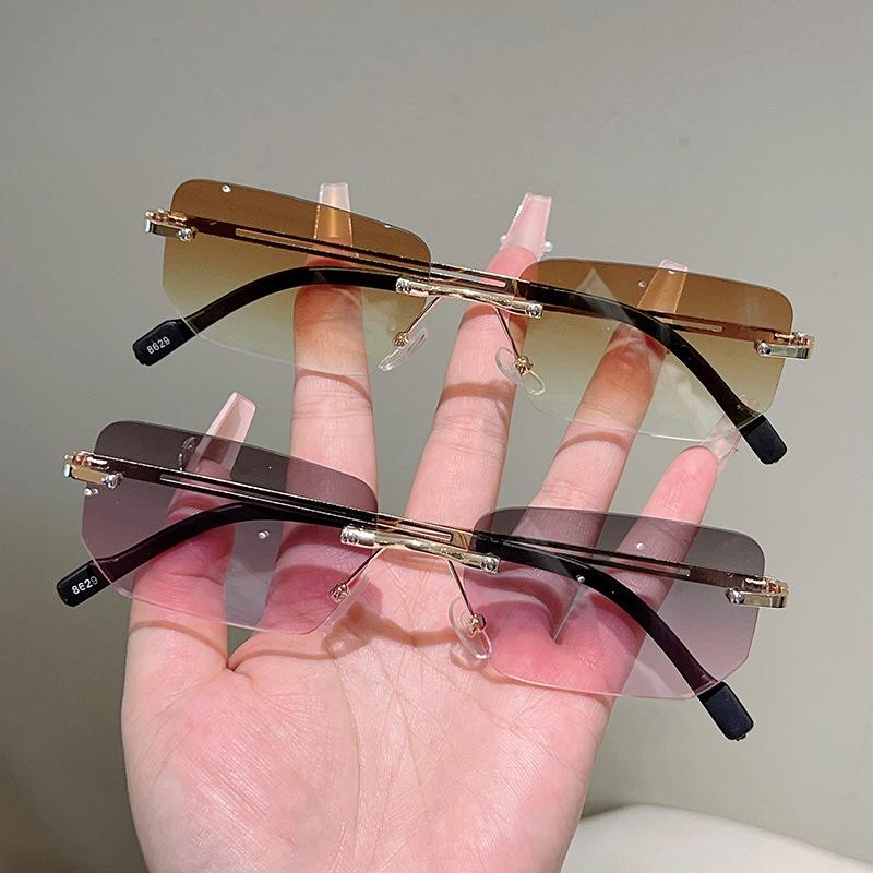 Vintage Rimless Square Sunglasses Women For Men Luxury Brand Designer Sun Glasses Punk Popular Diamond Cutting Eyewear Uv400