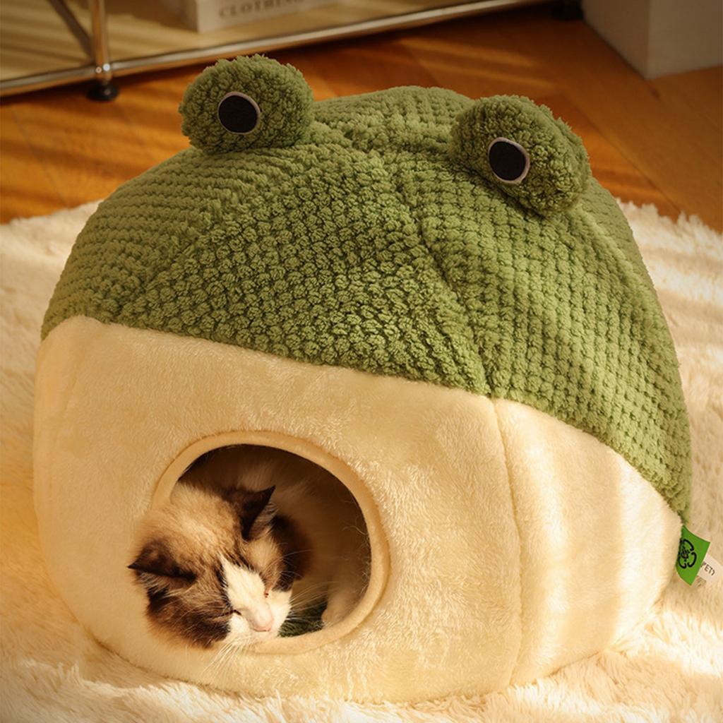 Soft Cat Bed Deep Sleeping Bed Dog Cat Winter House Frog Shape Enclosed Pet Tent for Kitten Puppy Sleeping Supplies