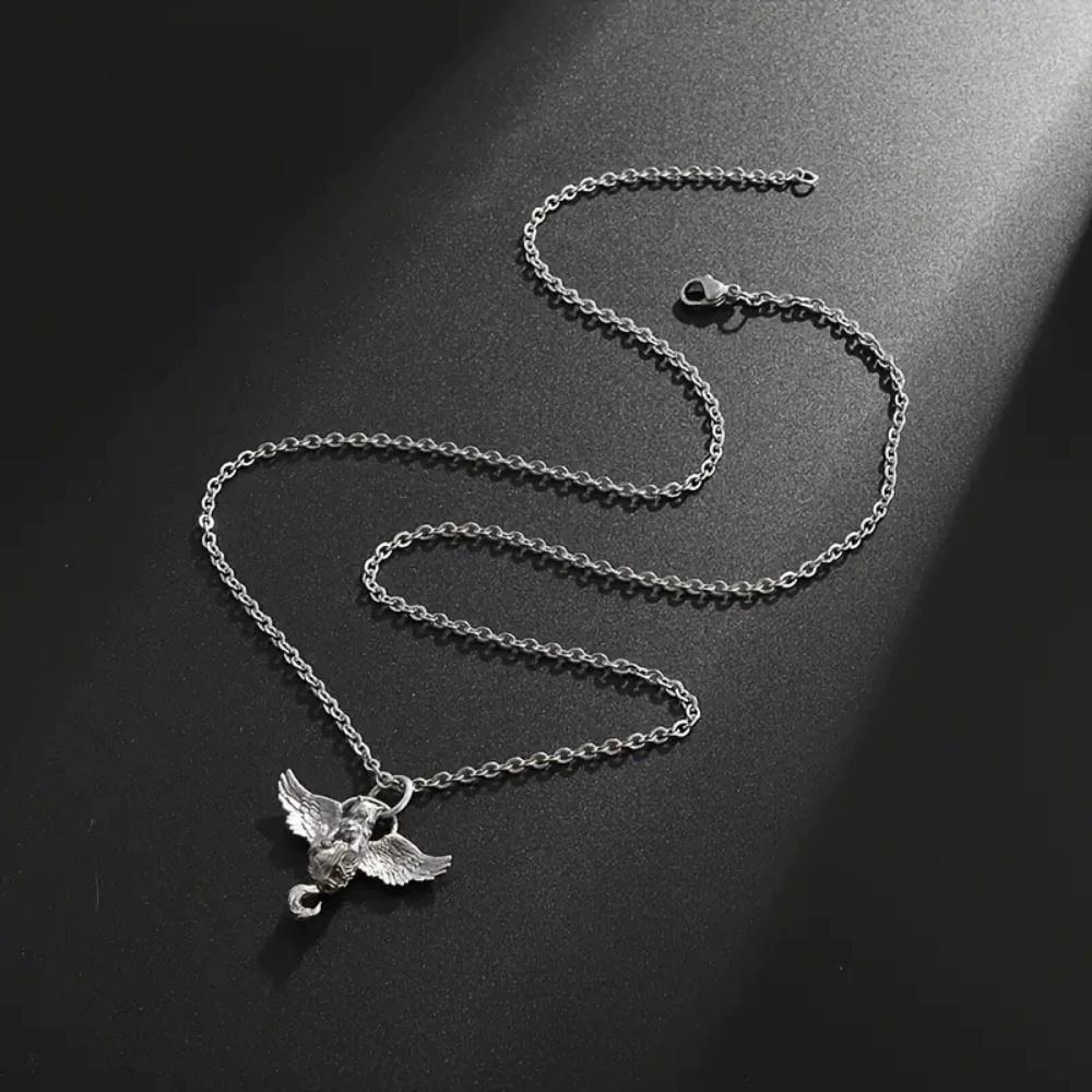 Hot Silvery Geometric Angel Cat Pendant Necklace Unisex Unique Trendy Retro Versatile New Gothic Jewelry Gift