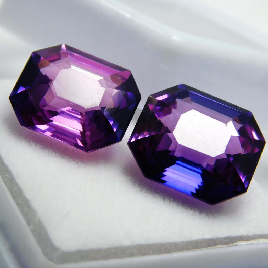 Natural Color Change Alexandrite 15 Ct Emerald Cut Pair Certified Gemstone
