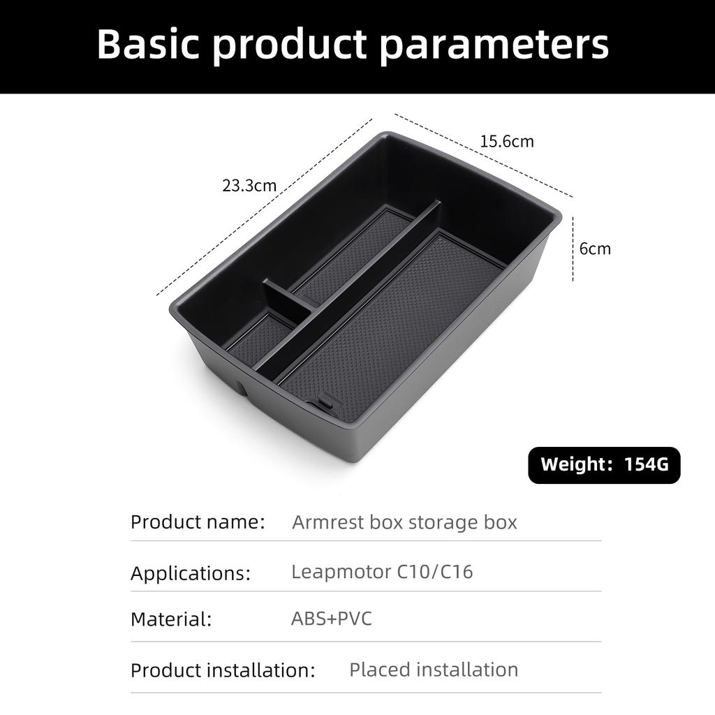For Leapmotor C10/C16 2024 2025 Center Console Armrest Storage Box Car Tray Organizers Accessories Tidying Black
