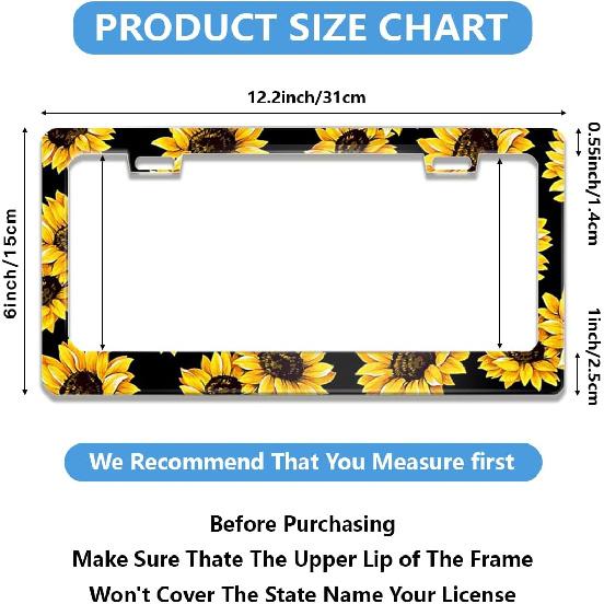Sunflower License Plate Frame Stainless Steels Yellow Sunflowers Car Tag Holder Frames With 2 Holes And Screws 12 X 6 Inch Decoration For US Vehicles