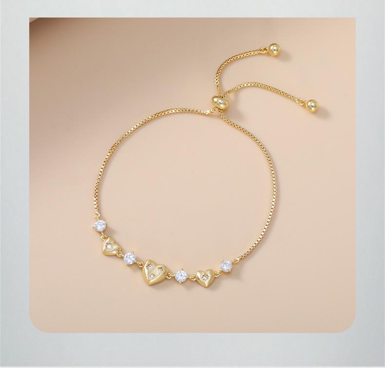 Elegant Zircon Heart Drawstring Bracelet - Luxurious, High-End Jewelry for Women
