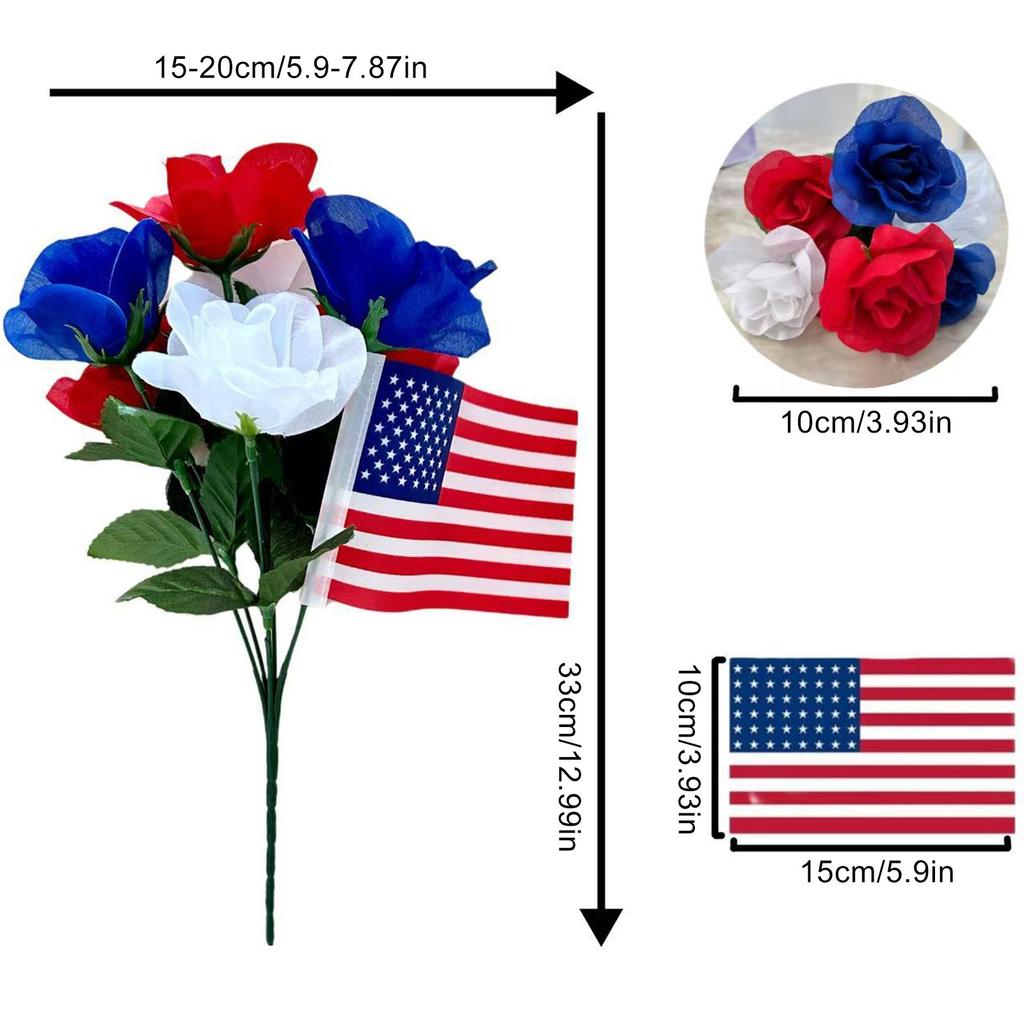 Tree Decoration Tricolor Artificial Flowers Patriotic Silk Rose Daisy And Decorative Independence Day