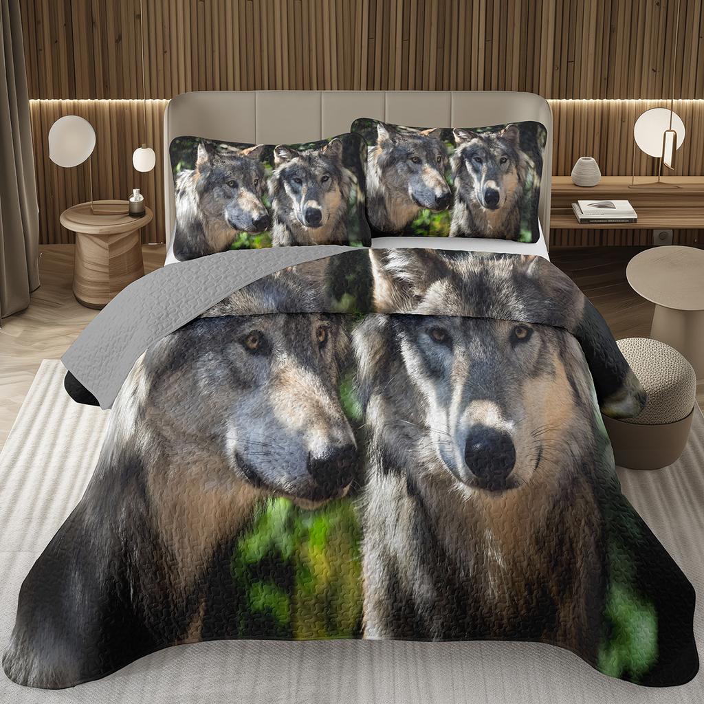 Wolf Bedspreads For Boys Teens Men Wild Safari Animal Coverlet Twin King Reversible Grey Bedding Set Wildlife Quilted Bedspread