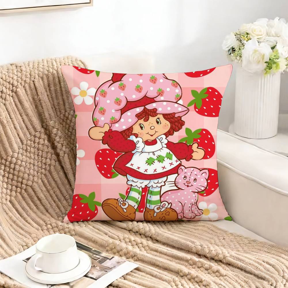 Cute S-Strawberry S-Shortcake-Girl Square Double-Sided Printed Pillow Case Bedroom Bedside Pillow Sofa Cushion Cover