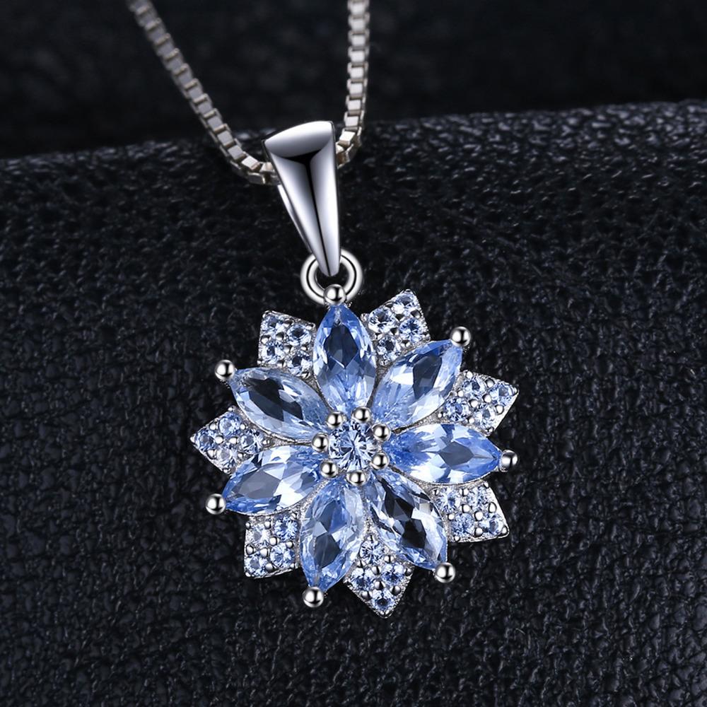 JewelryPalace Flower 1.2ct Created Blue Spinel 925 Silver Pendant Necklace for Woman Fashion Gift Fine Jewelry No Chain