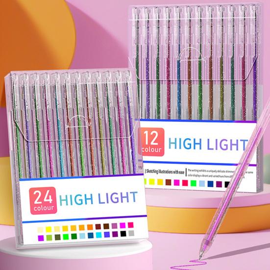 Glitter Gel Pen Set Smooth Writing Colored Drawing Pens Portable Journaling Crafting Doodling Glitter Pens for Adults School Supplies