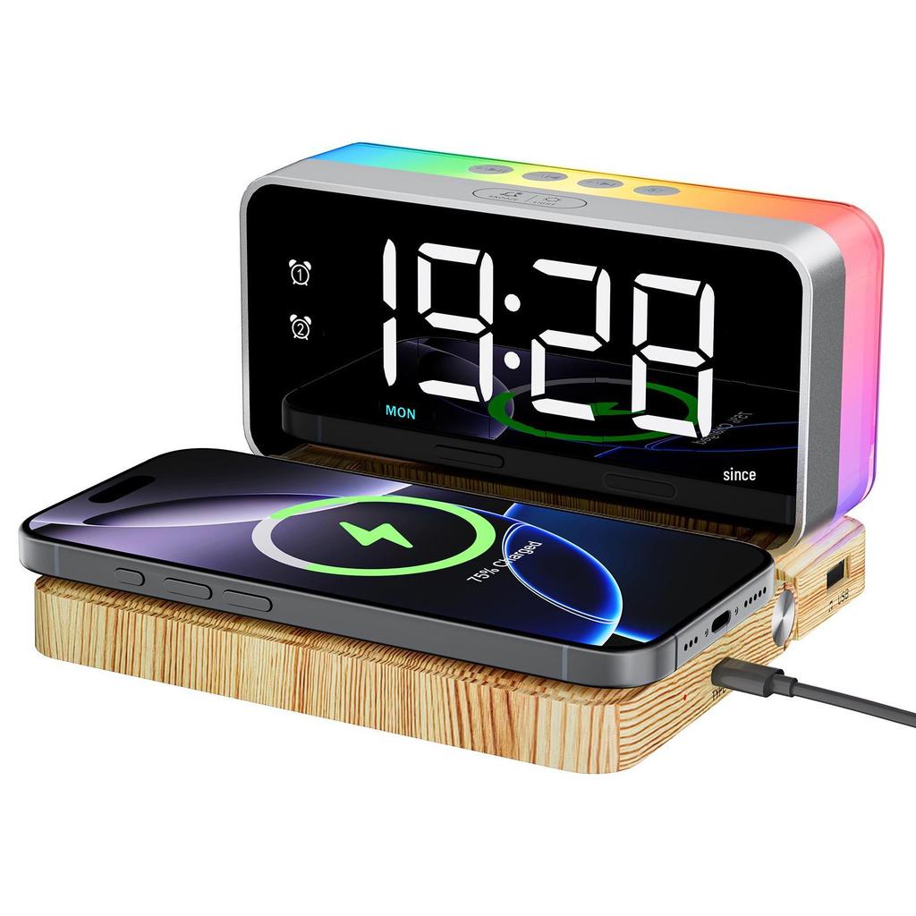Multifunctional Wireless Charger: Bluetooth Speaker, USB Drive & Alarm Clock with Customizable Logo