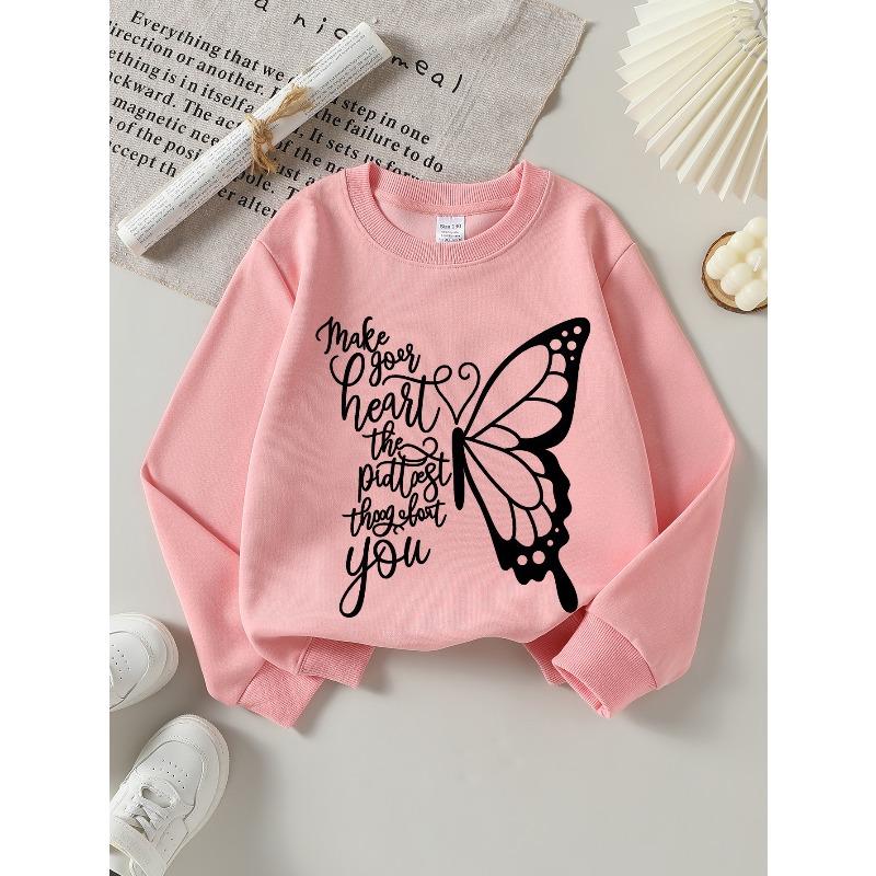 European sizes Girls Soft Crewneck Sweatshirt Make Your Heart The Prettiest Thing Print, Casual All-Match, Ideal Holiday Present
