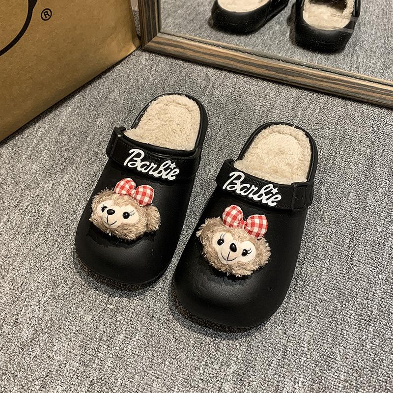 Cute Cotton Slippers Women's Outer Wear 2025 Autumn and Winter New Fashion Versatile Velvet Warm Two Wear Cotton Slippers Women