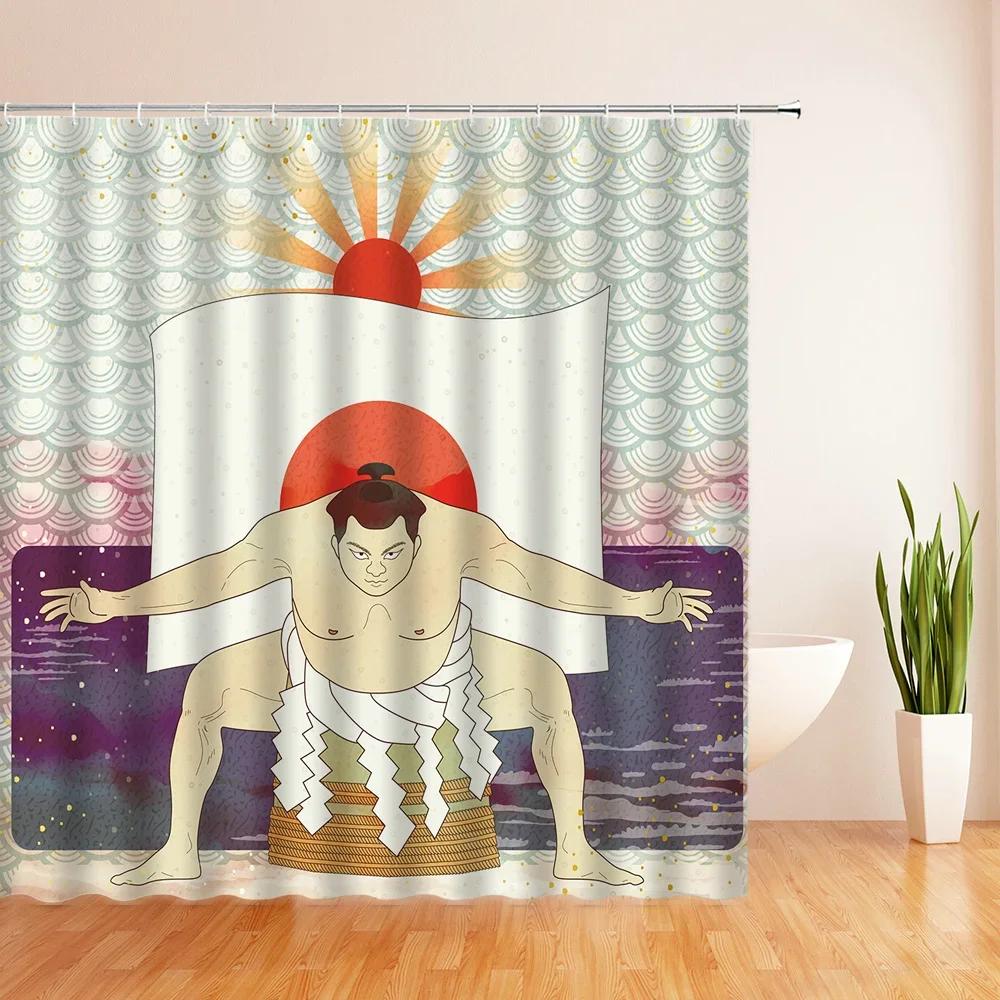 Duschvorhang im japanischen Stil 3D-Tuschemalerei Badezimmervorhang Wasserdicht mit Haken 180*240CM Duschvorhang Polyestergewebe