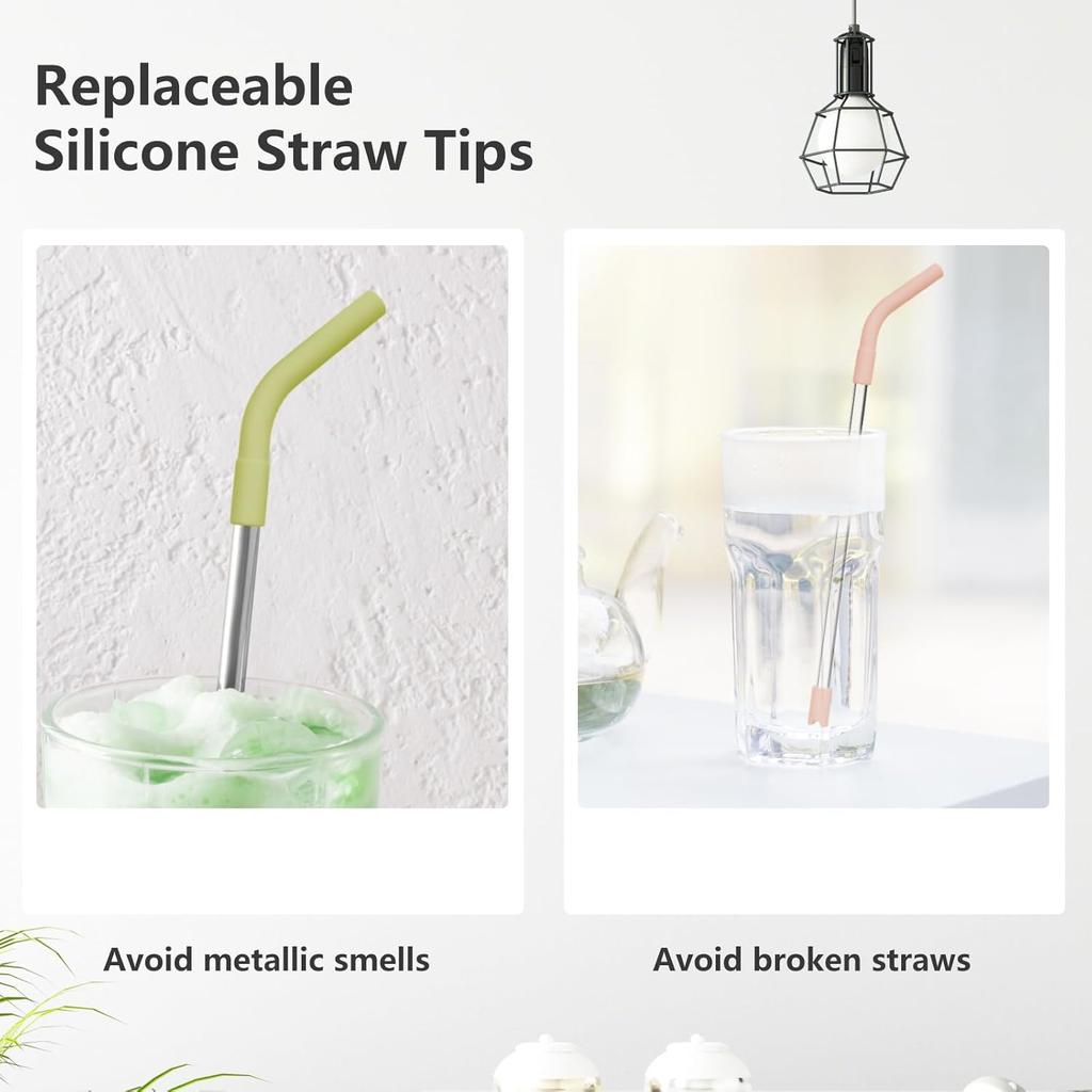 12 Pcs Silicone Straw Tips with Bottom Sleeve Reble Silicone Tips for Metal Straws Food Grade Rubber Straw Tips Flex Elbow Straw Covers for Stanley