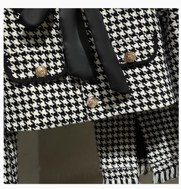 2021 Spring Houndstooth Skirt Suit: Chic Xiaoxiang Celebrity Style, Slim Fit for Women