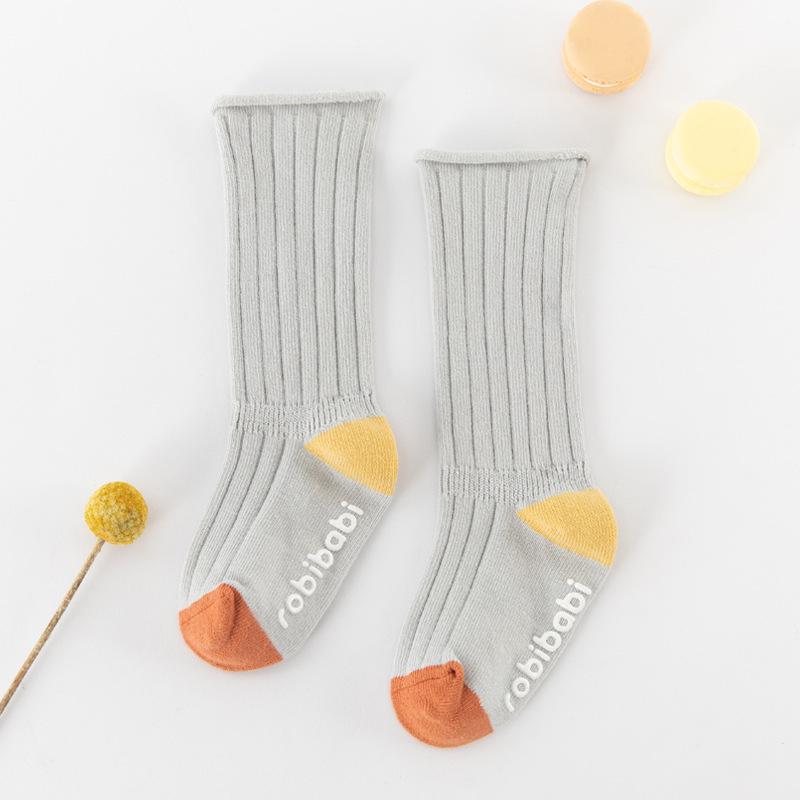 

Разноцветные детские носки для новорожденных, противоскользящие детские чулки, детские носки, мягкие хлопковые гольфы для малышей, От 0 до 1 года серый