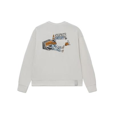 Li-Ning Skateboard Series Cartoon Print Loose Round Neck Pullover Sweater Men Sweater Off-White AWDS165-2